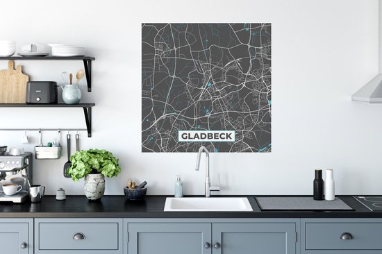 Stickers muraux - Plan de la ville - Carte - Gladbeck - Blauw - Allemagne - Carte - 80x80 cm - Feuille adhésive