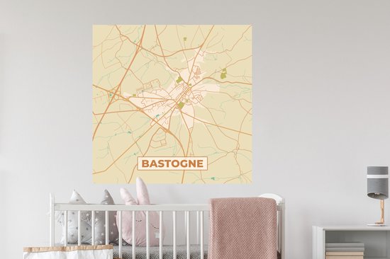 Muurstickers - Sticker Folie - Stadskaart - Kaart - Vintage - Plattegrond - Bastogne - 100x100 cm - Plakfolie - Muurstickers Kinderkamer - Zelfklevend Behang XXL - Zelfklevend behangpapier - Stickerfolie