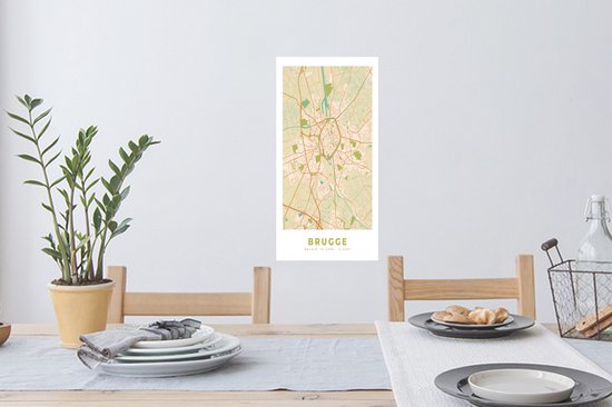 Muurstickers - Sticker Folie - Brugge - Stadskaart - Plattegrond - Kaart - Brugge - 20x40 cm - Plakfolie - Muurstickers Kinderkamer - Zelfklevend Behang - Zelfklevend behangpapier - Stickerfolie
