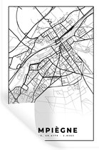 Muurstickers - Sticker Folie - Plattegrond - Compiègne - Frankrijk - Stadskaart - Kaart - Zwart wit - 60x90 cm - Plakfolie - Muurstickers Kinderkamer - Zelfklevend Behang - Zelfklevend behangpapier - Stickerfolie