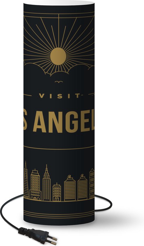 Lamp – Nachtlampje – Tafellamp slaapkamer – Los Angeles – Skyline – Goud – 60 cm hoog – Ø19 cm – Inclusief LED lamp