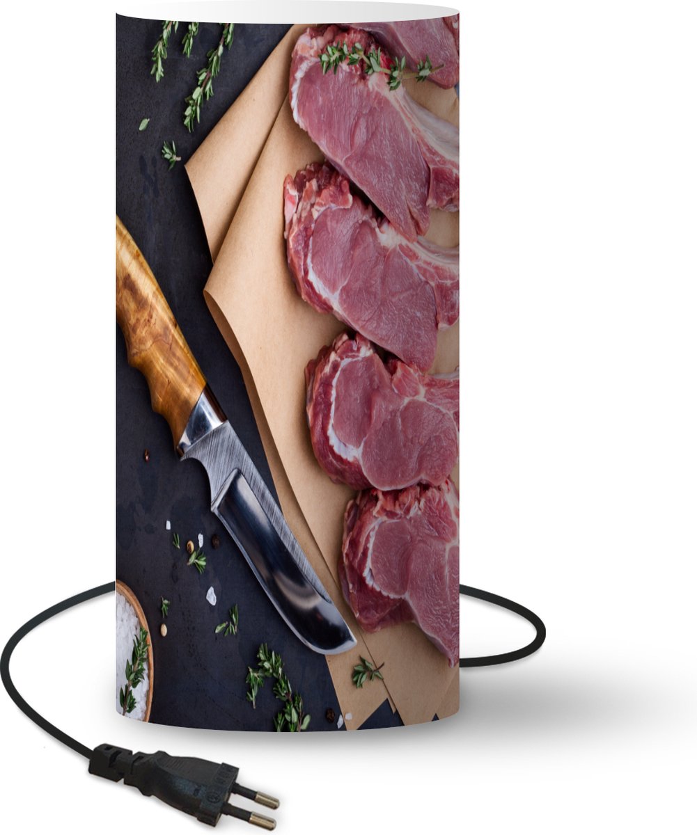 Lamp - Nachtlampje - Tafellamp slaapkamer - Een paar lapjes vlees van de slager - 54 cm hoog - Ø24.8 cm - Inclusief LED lamp