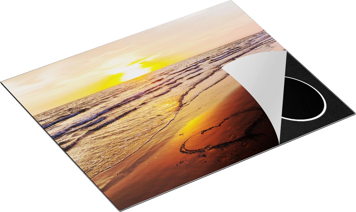 Chefcare Inductie Beschermer Zonsondergang op het Strand met een Hartje - 65x52 cm - Afdekplaat Inductie - Kookplaat Beschermer - Inductie Mat