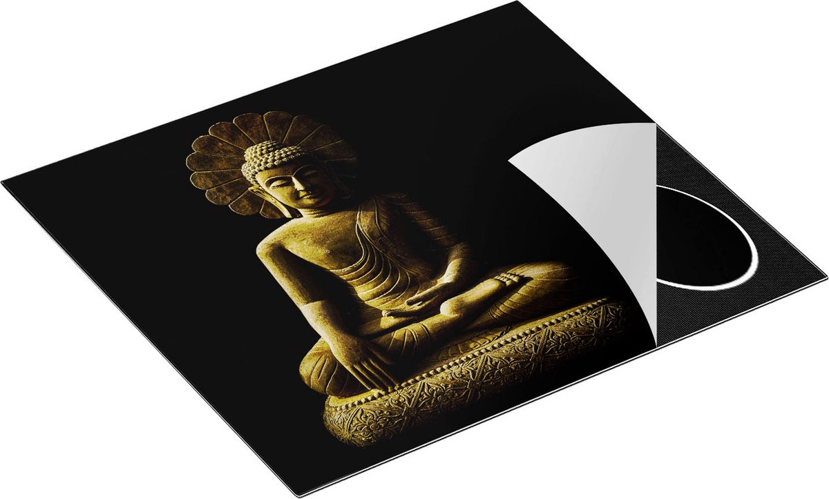 Chefcare Inductie Beschermer Gouden Boeddha Beeld in Meditatie - 60x52 cm - Afdekplaat Inductie - Kookplaat Beschermer - Inductie Mat