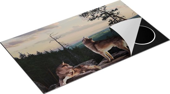 Chefcare Inductie Beschermer Drie Wolven op een Rots in het Bos - 91,6x52,7 cm - Afdekplaat Inductie - Kookplaat Beschermer - Inductie Mat