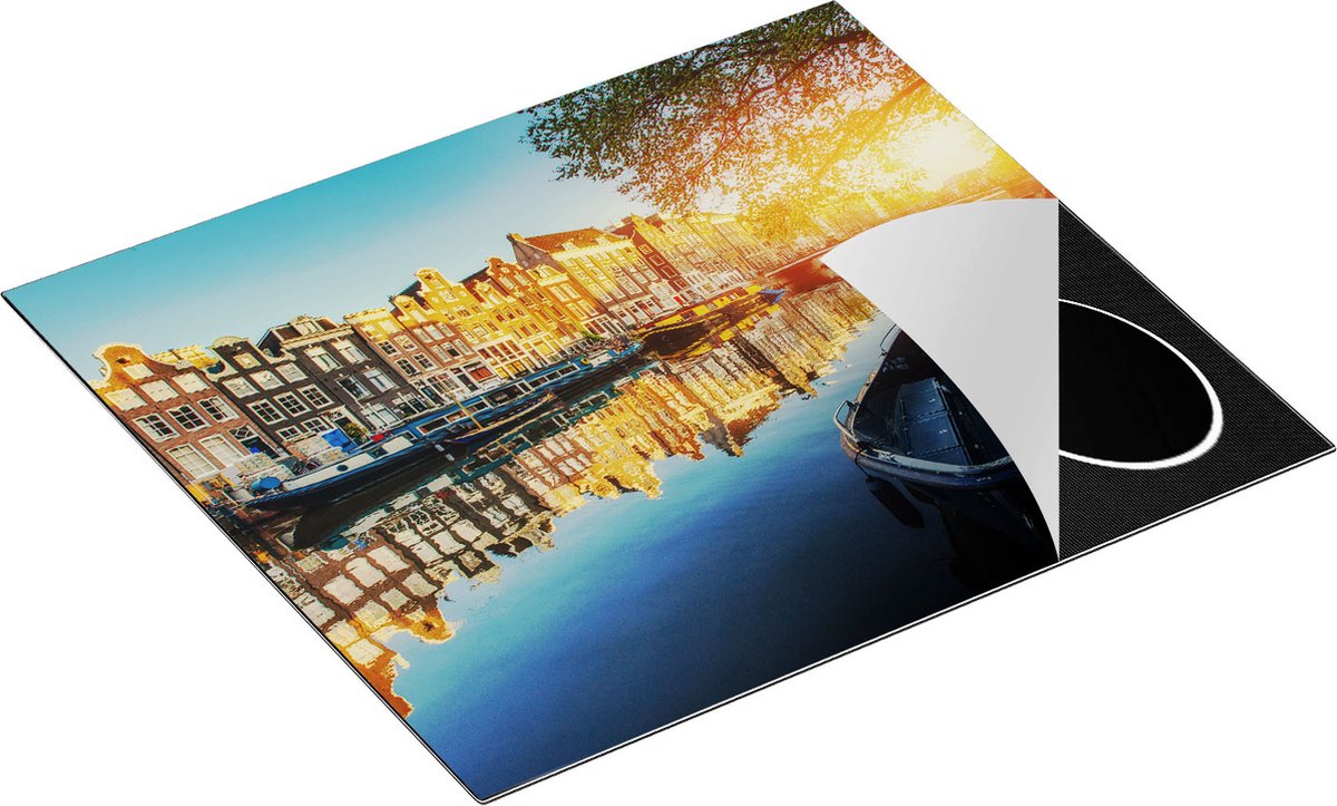 Chefcare Inductie Beschermer Amsterdamse Gracht bij Zonsondergang - 60x52 cm - Afdekplaat Inductie - Kookplaat Beschermer - Inductie Mat