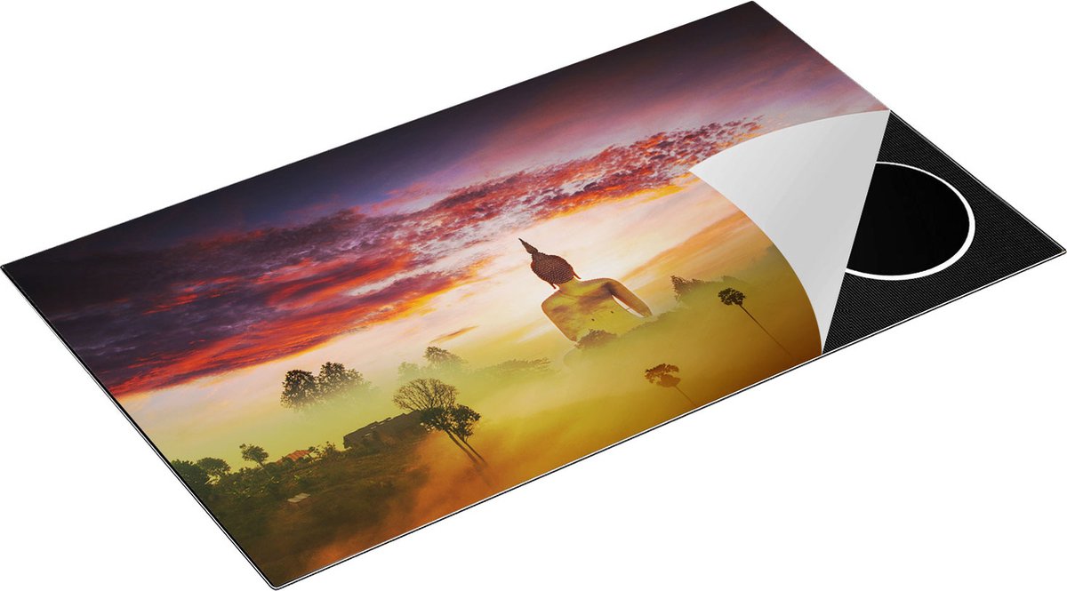 Chefcare Inductie Beschermer Boeddha Beeld in de Mist - 91,2x52 cm - Afdekplaat Inductie - Kookplaat Beschermer - Inductie Mat
