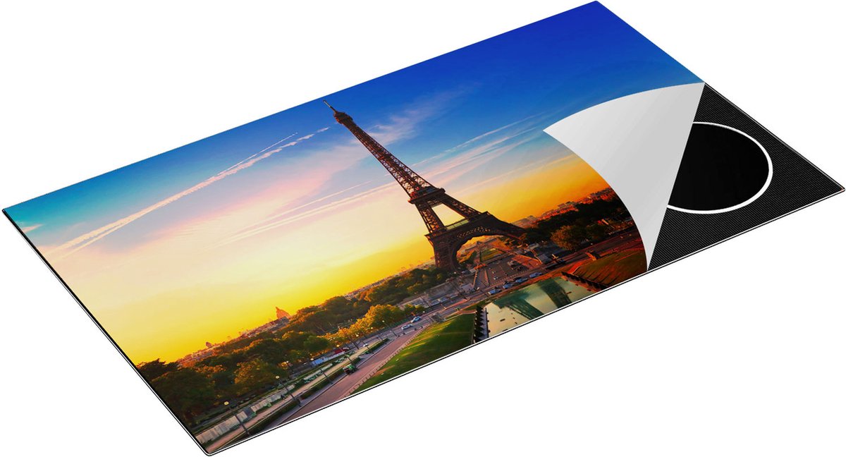 Chefcare Inductie Beschermer Parijs Eiffeltoren tijdens de Zonsopkomst - 95x55 cm - Afdekplaat Inductie - Kookplaat Beschermer - Inductie Mat