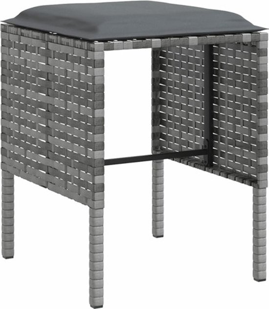 Grijze poly rotan bijzettafel, 36x36x38 cm (lxbxh), met kussen.