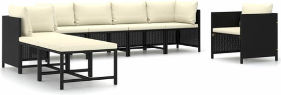vidaXL - 8-delige - Loungeset - met - kussens - poly - rattan - zwart