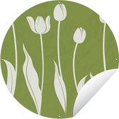 Tuincirkel Een kleurrijke illustratie van een witte tulp - 120x120 cm - Ronde Tuinposter - Buiten XXL / Groot formaat!