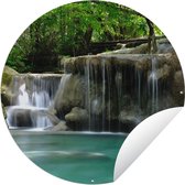 Tuincirkel Meerdere kleine watervallen in het Thaise nationaal park Erawan - 120x120 cm - Ronde Tuinposter - Buiten XXL / Groot formaat!