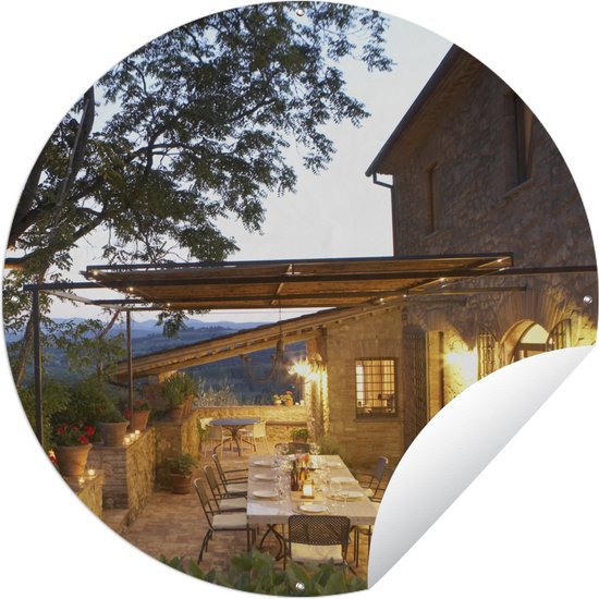 Tuincirkel Terras van Italiaanse villa - 120x120 cm - Ronde Tuinposter - Buiten XXL / Groot formaat!