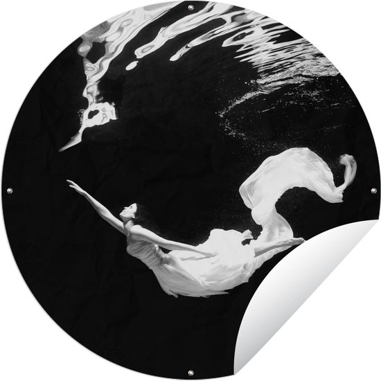 Tuincirkel Ballet danseres onderwater - zwart wit - 60x60 cm - Ronde Tuinposter - Buiten