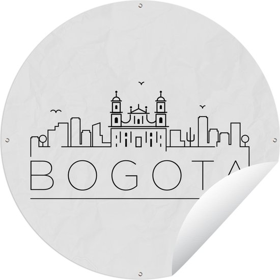 Tuincirkel Skyline "Bogota" zwart op wit - 90x90 cm - Ronde Tuinposter - Buiten