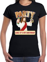 Fout kerst t-shirt zwart - party Jezus - Party like its my birthday voor dames - kerstkleding / christmas outfit M