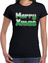 Merry xmas fout Kerst t-shirt - zwart - dames - Kerstkleding / Kerst outfit XS