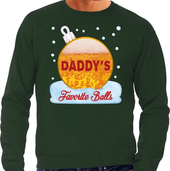 Foute Kerst trui / sweater - Daddy his favorite balls - bier / biertje - drank - groen voor heren - kerstkleding / kerst outfit L cadeau geven
