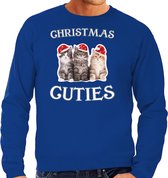 Kitten Kerstsweater / Kerst trui Christmas cuties blauw voor heren - Kerstkleding / Christmas outfit L