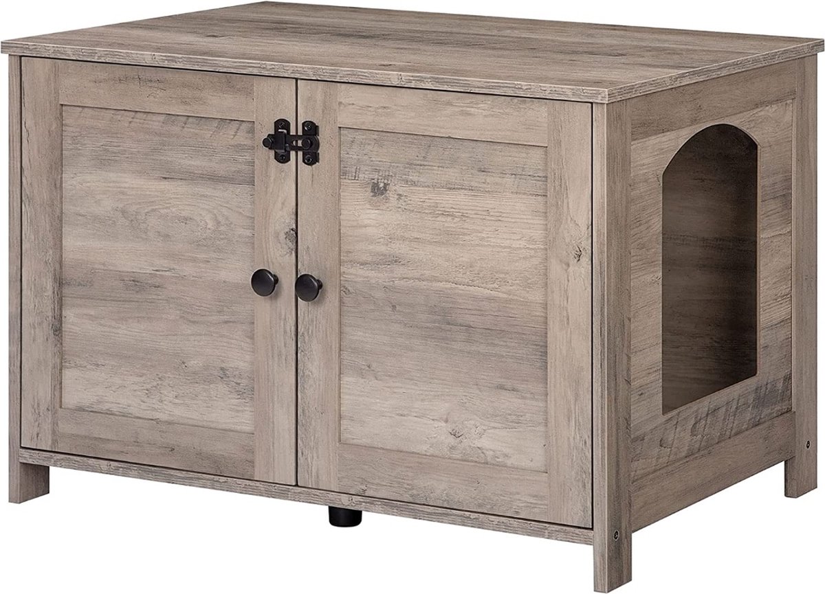 Bol.com Kattentoilet, kattenbakkast, kattenhuis met deur en aparte scheidingswand, stabiele kattenkast, zitbank, kattenbak-opber... aanbieding