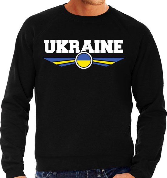 Oekraine land thema sweater - met vlag Oekraine kleuren - zwart - heren - Supporters trui kleding - lange mouwen XL