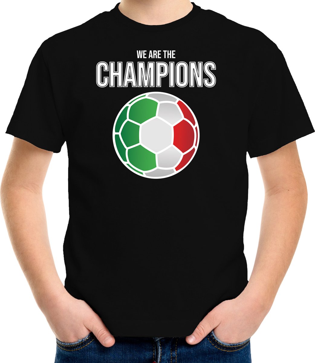 Italie EK/ WK supporter t-shirt - we are the champions met Italiaanse voetbal - zwart - kinderen - kleding / shirt 134/140