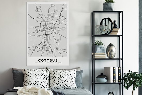 Tableau sur toile Cottbus - Carte - Plan de ville - Allemagne - Plan d'étage - 90x140 cm - Décoration murale