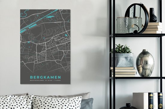 Peinture sur Toile Plan de Ville – Carte – Allemagne – Blauw – Bergkamen – Carte - 40x60 cm - Décoration murale