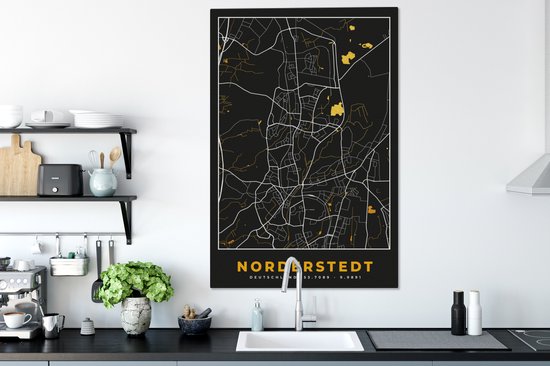 Tableau sur toile 90x140 cm - Décoration murale Carte - Norderstedt - Or - Plan de ville - Carte - Allemagne - Décoration murale salon - Décoration chambre - Accessoires chambre - Peintures