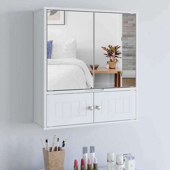 Bath Vida 333467 Priano Badkamerkast met dubbele deur, met spiegel, opbergplanken, wandmontage, wit, 50 x 60 x 14 cm (h x b x d Bath Vida 333467 Priano Badkamerkast met dubbele deur, met spiegel, opbergplanken, wandmontage, wit, 50 x 60 x 14 cm (h x b x d