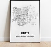 Uden city poster, A4 met lijst, plattegrond poster, woonplaatsposter, woonposter