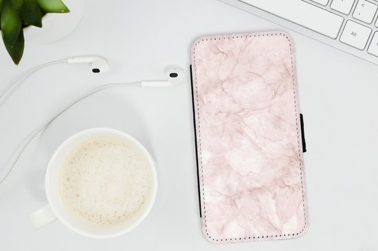 Bookcase pour téléphone iPhone 8 Bookcase - Marbre - Rosé - Chic - Avec compartiments - Étui portefeuille avec fermeture magnétique