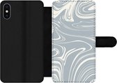 Bookcase Geschikt voor iPhone XS telefoonhoesje - Marmer print - Geel - Patronen - Met vakjes - Wallet case met magneetsluiting