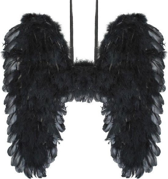 Zwarte engelen vleugels 39 cm