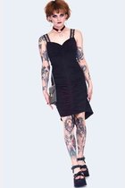 Jawbreaker - Long at back Rouched with Lace High low jurk - XXL - Zwart