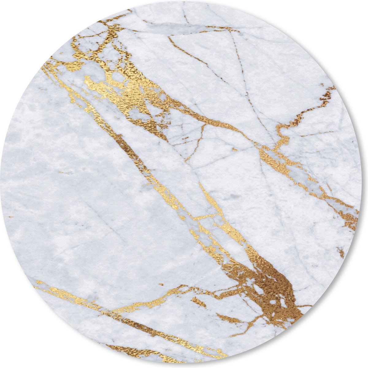 Muismat rond 40x40 cm - Mousepad Marmer - Wit - Goud - Ronde muismatten