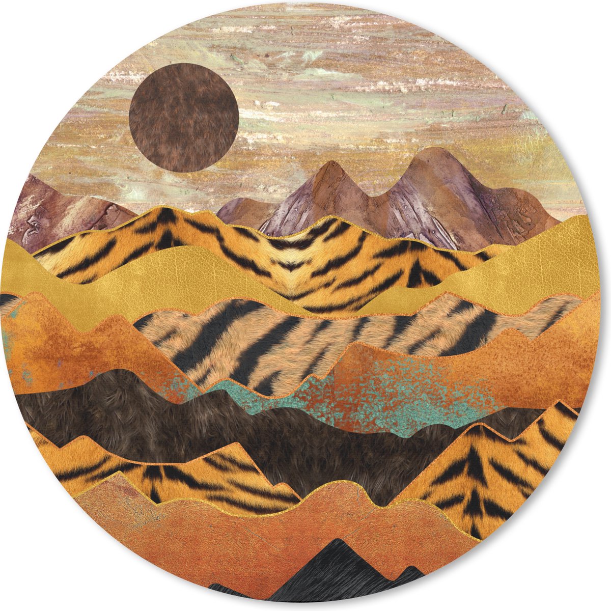 Muismat rond 30x30 cm - Mousepad Tijgerprint - Goud - Marmer print - Ronde muismatten