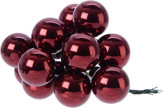 Foto: 10x stuks glazen mini kerstballen donkerrood kerststukje stekers 2 cm glans kerststukjes kerstversieringen glas