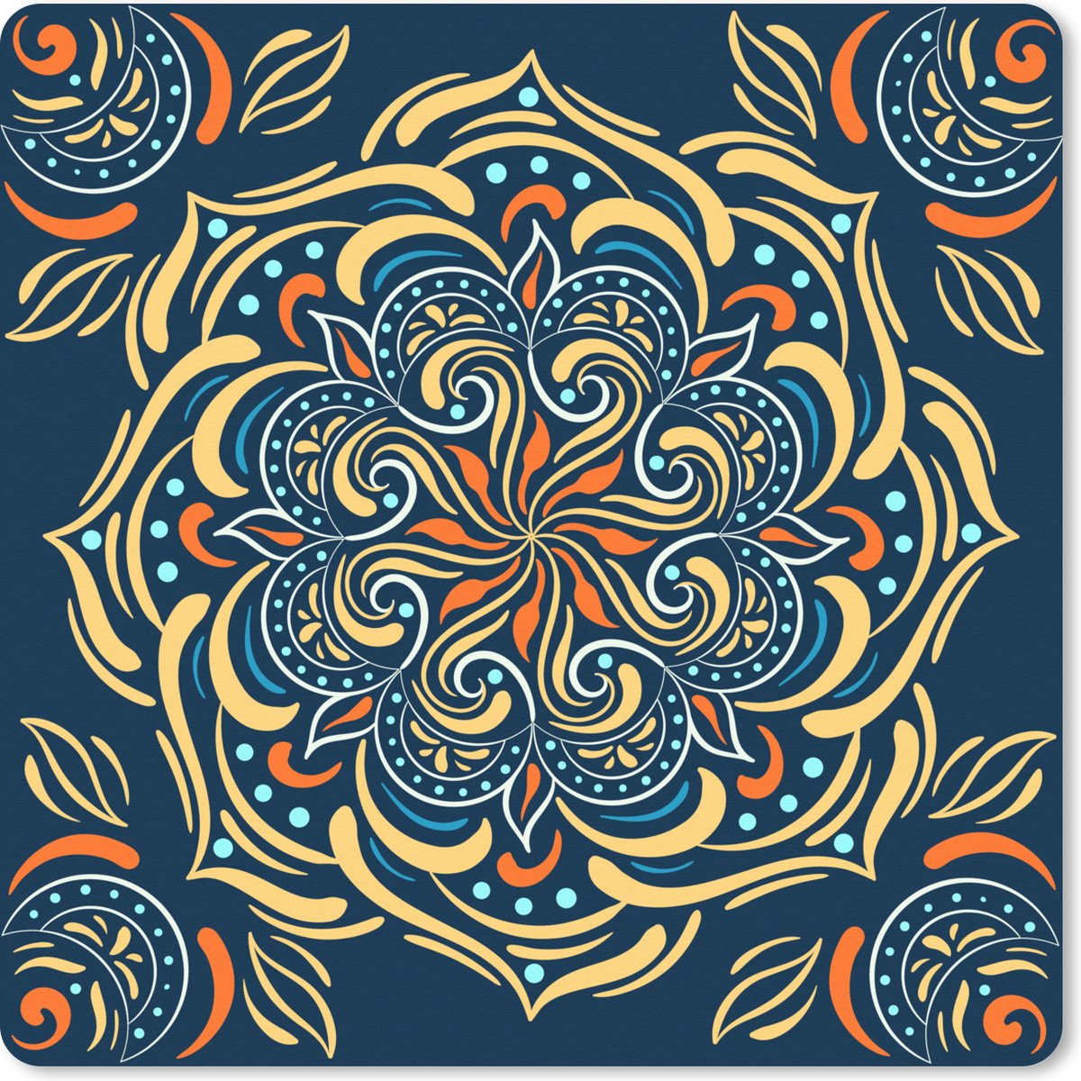 Muismat XXL 50x50 cm - Bureau onderlegger - Bureau mat Mandala - Geel - Wit - Patronen - Bureaumat - Gaming mousepad xl - Bureaulegger groot - Computer deskmat