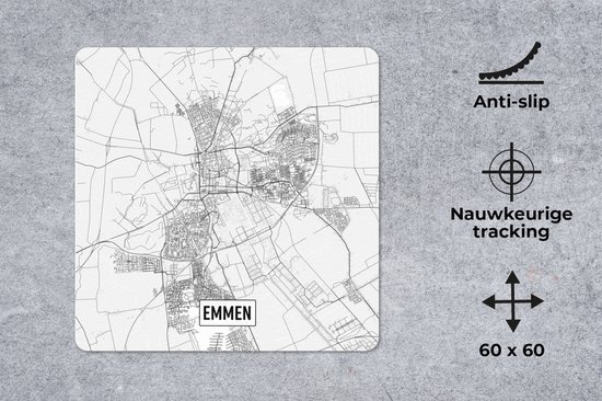 Muismat XXL 60x60 cm - Bureau onderlegger - Bureau mat Stadskaart Emmen - Bureaumat - Gaming mousepad xl - Bureaulegger groot - Computer deskmat