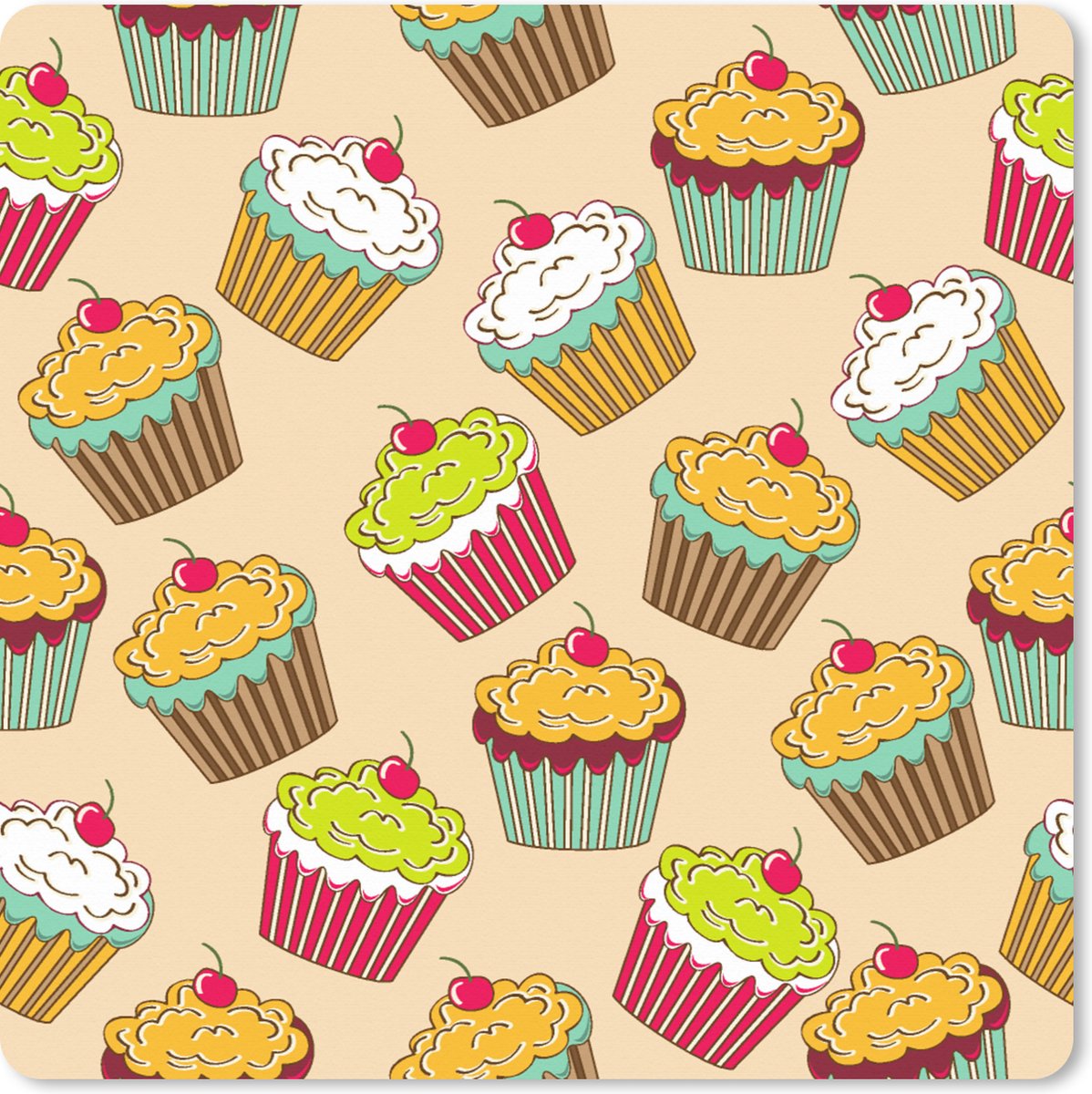 Muismat XXL - Bureau onderlegger - Bureau mat - Patronen - Eten - Cupcake - 60x60 cm - XXL muismat