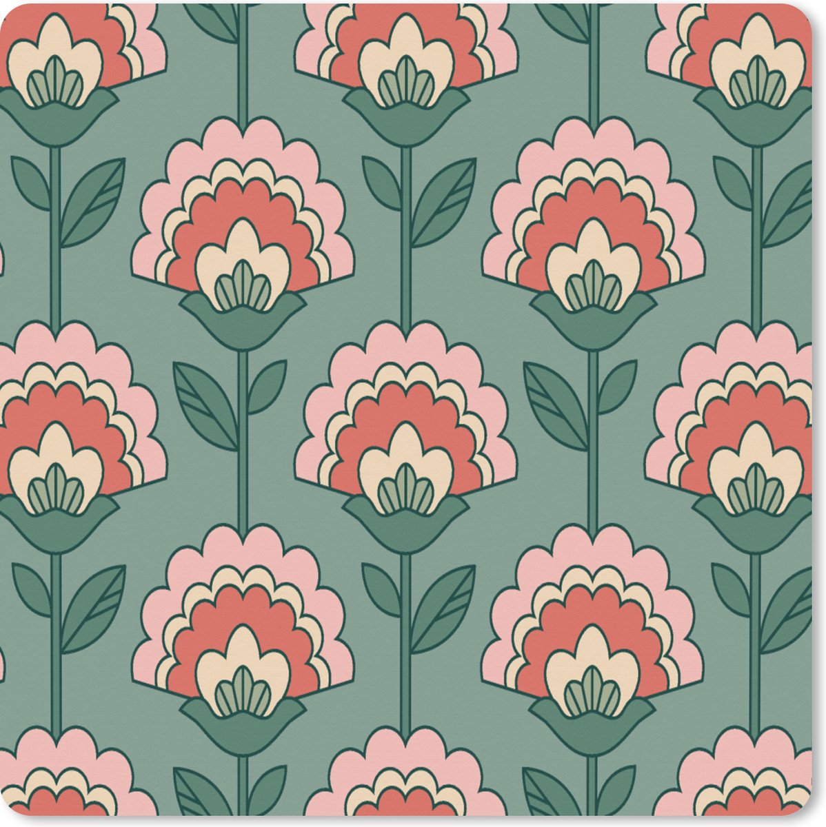 Muismat XXL 50x50 cm - Bureau onderlegger - Bureau mat Bloemen - Retro - Patronen - Bureaumat - Gaming mousepad xl - Bureaulegger groot - Computer deskmat