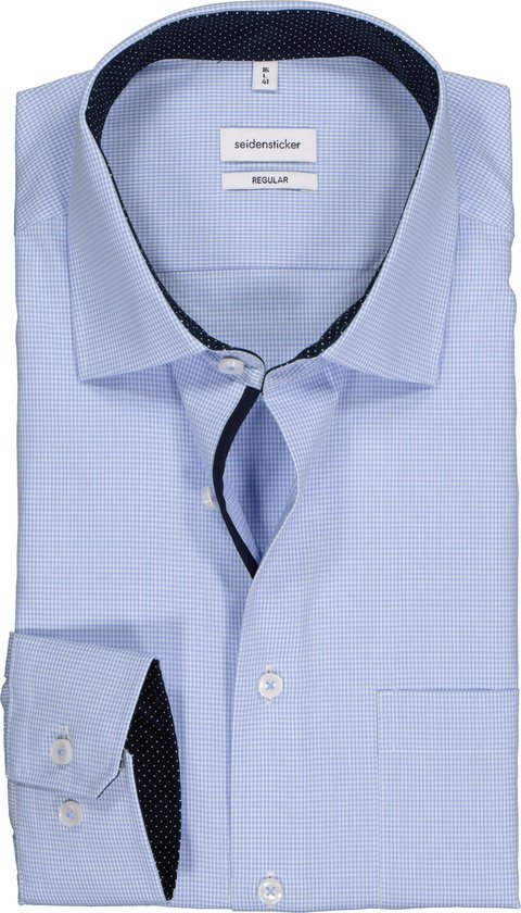 Seidensticker regular fit overhemd - blauw met wit geruit (contrast) - Strijkvrij - Boordmaat: