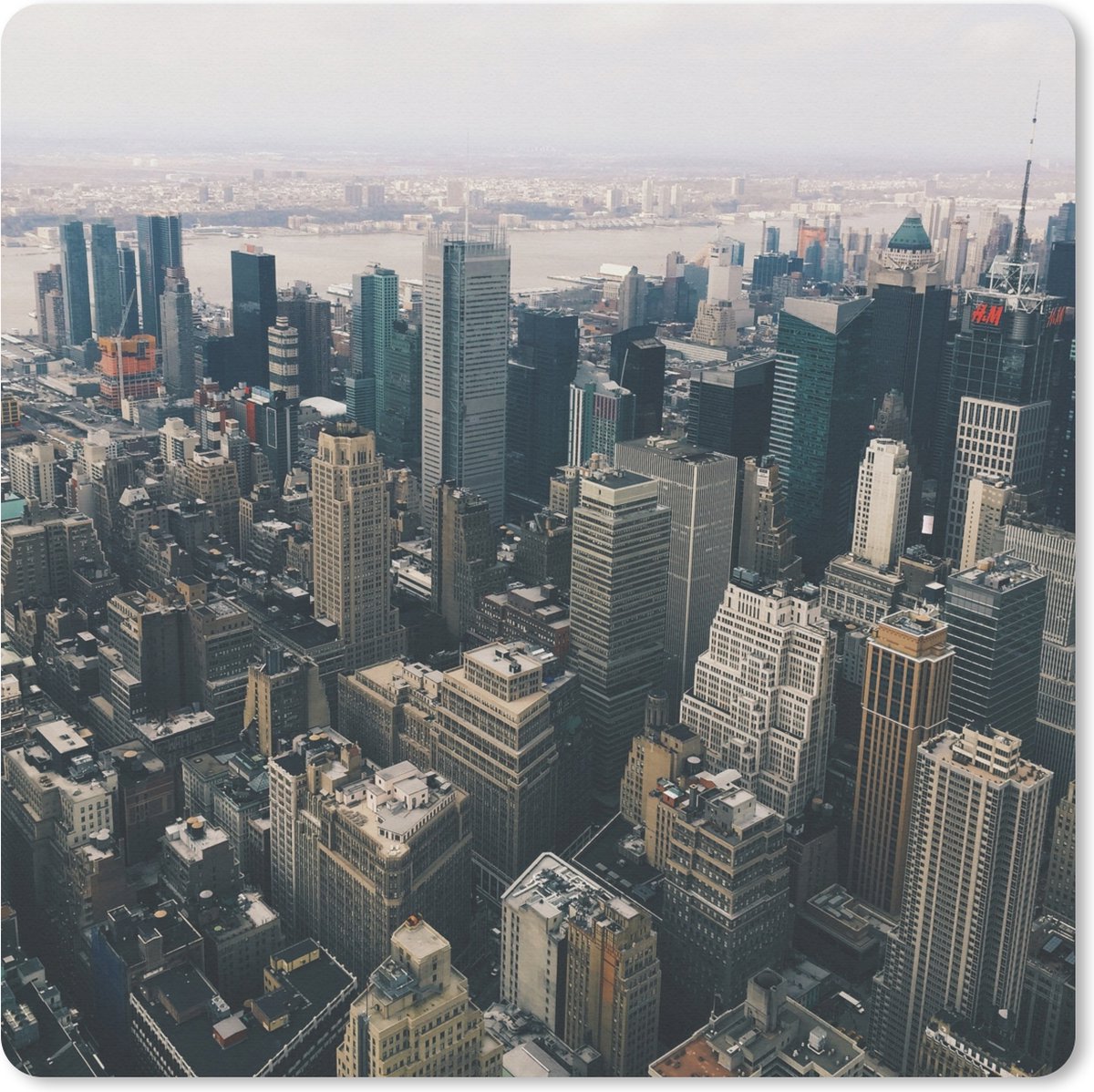 Muismat XXL 50x50 cm - Bureau onderlegger - Bureau mat New York - Architectuur - Lucht - Bureaumat - Gaming mousepad xl - Bureaulegger groot - Computer deskmat