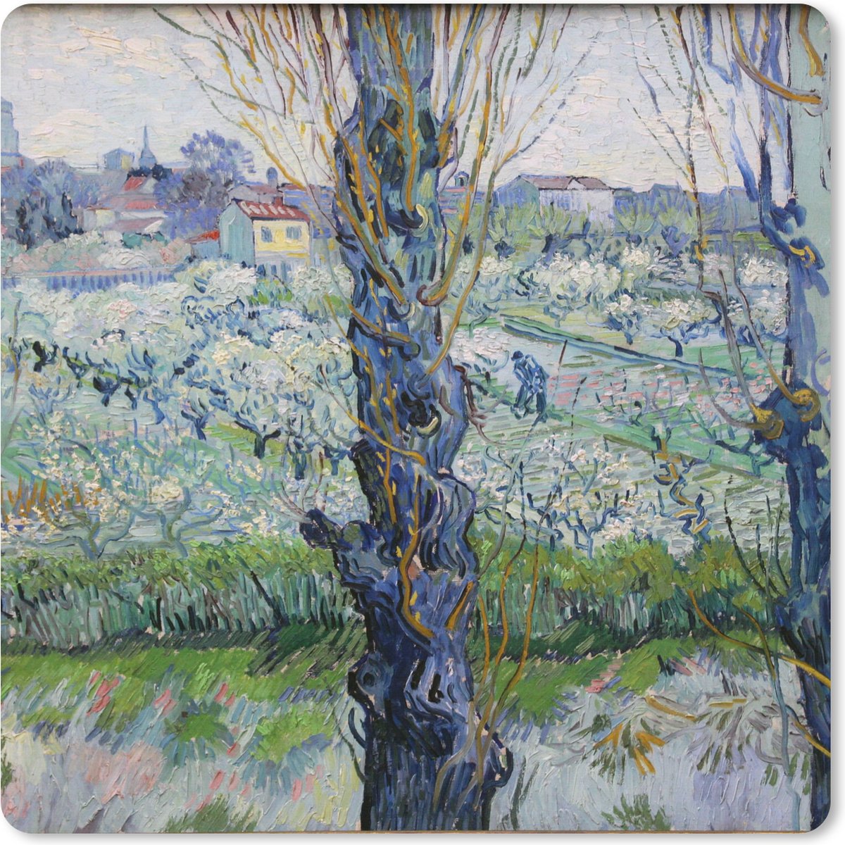 Muismat XXL 80x80 cm - Bureau onderlegger - Bureau mat Zicht op Arles - Vincent van Gogh - Bureaumat - Gaming mousepad xl - Bureaulegger groot - Computer deskmat