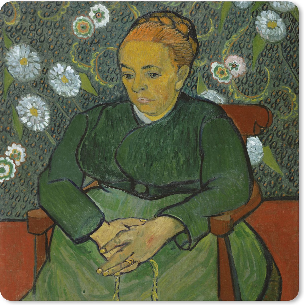 Muismat XXL 80x80 cm - Bureau onderlegger - Bureau mat La berceuse (portret van Madame Roulin) - Vincent van Gogh - Bureaumat - Gaming mousepad xl - Bureaulegger groot - Computer deskmat