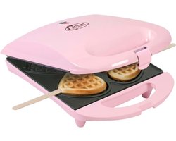 Bestron Wafelijzer - DSW271P - 1400W - 4 mini hartvormige wafels - Incl.20 houten stokjes - Roze