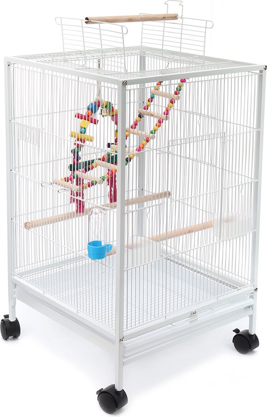 Cage à oiseaux - cage à perroquet - 5 portes - Avec roulettes -  45,6x45,6x86cm - Wit | bol.com
