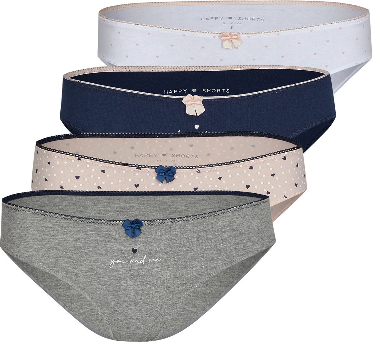 Happy Shorts Dames Slips Hartjes Print Valentijn 4-Pack D687 - Maat 40 - Onderbroek