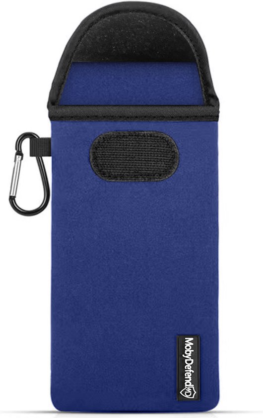 Coque pour Oppo A74 4G - Pochette en néoprène MobyDefend avec mousqueton - Étui à insérer - Boucle de ceinture - Blauw - Coque pour téléphone portable - Coque adaptée pour : Oppo A74 4G